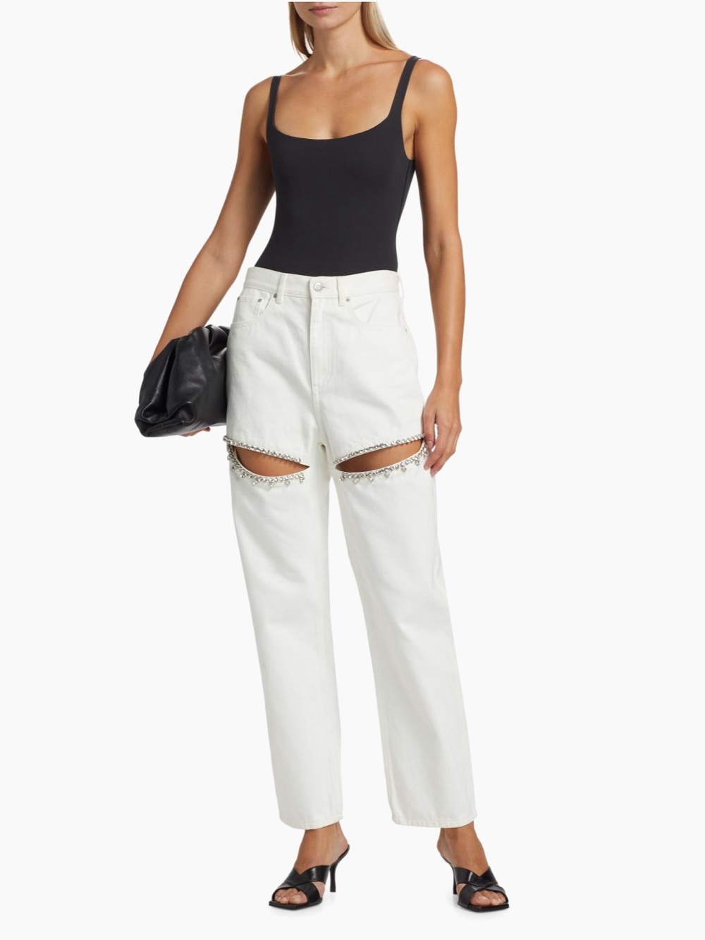 AREA White Straight-Leg Jeans with Knee Cutouts